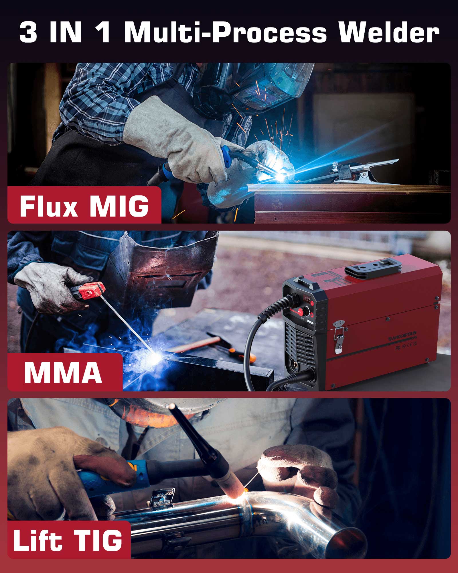 Best 3 in 1 SYN No Gas Flux Core Mig Welder MIG130 Home Use